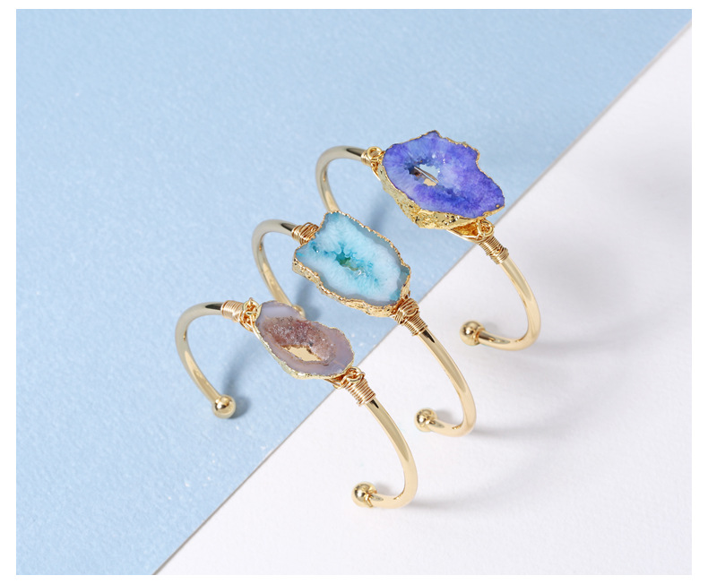 Irregular, Geometric Pattern Women's Gender Simple Style Irregular Geometric Natural Stone Copper Natural Stone Agate Bangle In Bulk