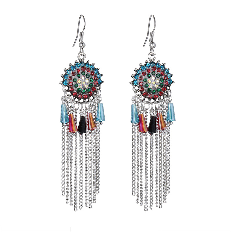 1 Pair Retro Tassel Alloy Plating Inlay Artificial Gemstones Women's Chandelier Earrings display picture 5