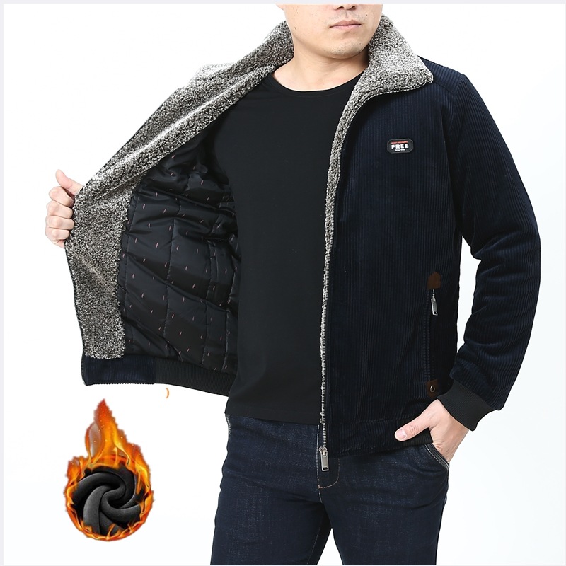58188XD跨境男士灯芯绒海外专供加绒棉服立领休闲男装保暖外套