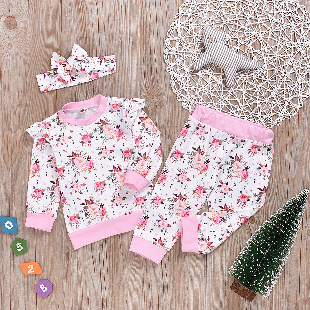 Ropa Infantil De Tres Piezas De Princesa Con Estampado De Flores display picture 3