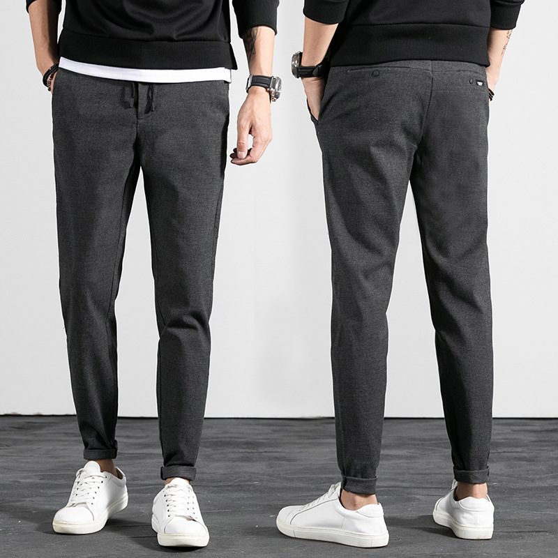 弹力休闲裤男修身韩版潮流黑色条纹正服百搭工作服小直筒男装西裤