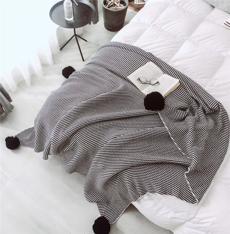 Lehká luxusní severská jednoduchá celobavlněná černá keprová deka do hotelové ložnice, vlněná deka, povlečení_voghion.com