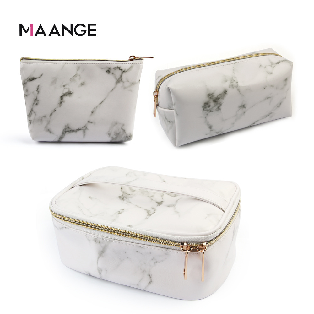 Set de 3 bolsas de brochas de maquillaje – Diseño mármol, portátiles, con función de almacenamiento (venta transfronteriza)