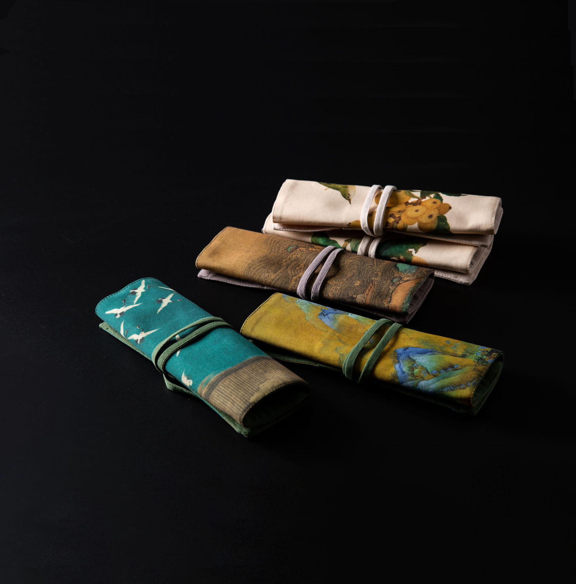 古畫中國風創意加厚麻棉收納旅行包布袋茶具六君子平鋪小布包