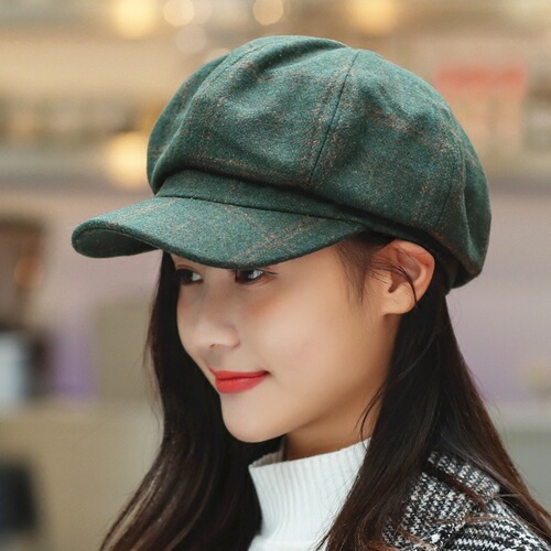 Beret women's autumn and winter British painter's hat men's Korean peaked cap women's Korean style versatile Japanese plaid octagonal hat