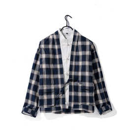 中国风长袖道袍格子衬衫大码男装薄款港风国潮日系和服开衫外套