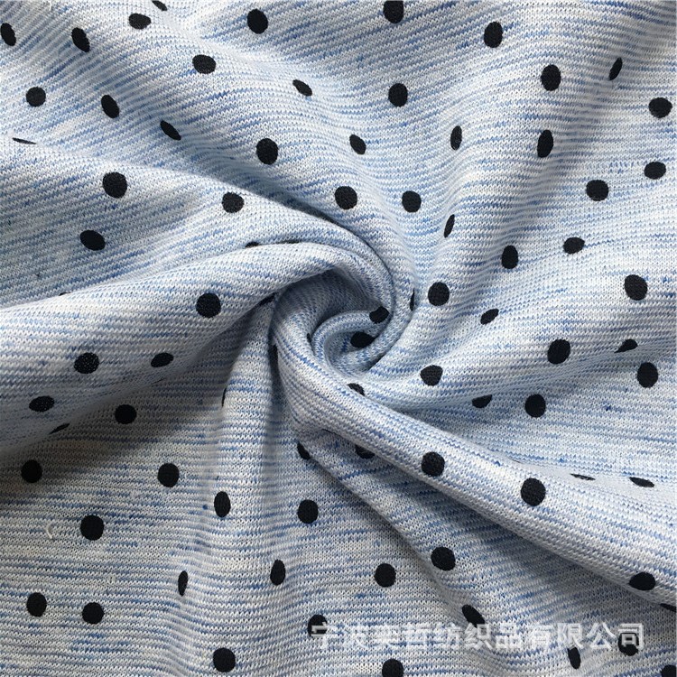 厂家针织麻棉汗布 LC彩麻灰隔路平纹布印圆点