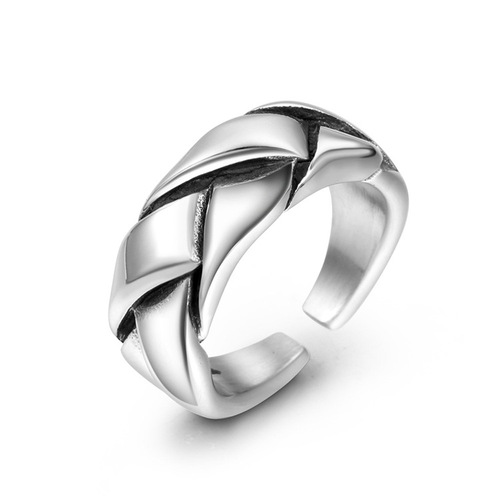 European and American hip-hop stainless steel braided ring, trendy men's fashionable titanium steel ring with adjustable opening SA1072