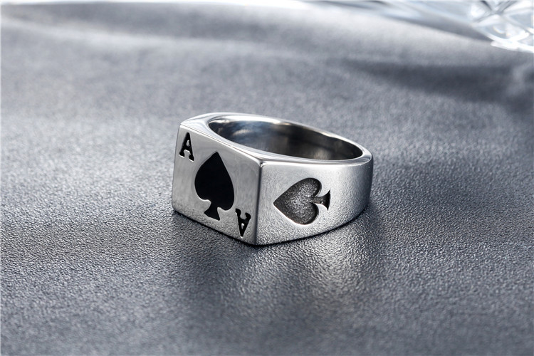 Retro Poker Titanium Steel Men's Rings display picture 4