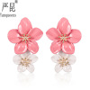 Metal double-layer spray paint, cute two-color earrings, European style, flowered, wholesale