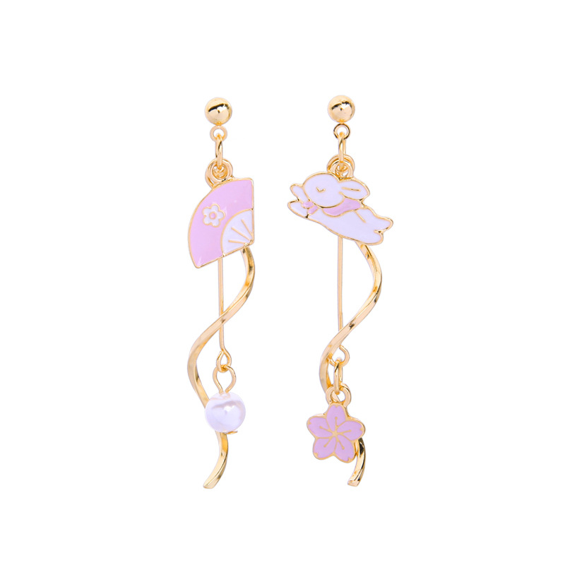 Style Coréen Creative Design Ventilateur Boule De Laine Boucles D'oreilles Mignon Lapin Dripping Boucles Boucles D'oreilles De Femmes Nouveau Style Perle Boucles D'oreilles display picture 2