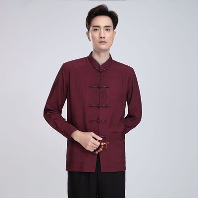 Tang suit top for men Chinese linen Tang Style Men long sleeve 