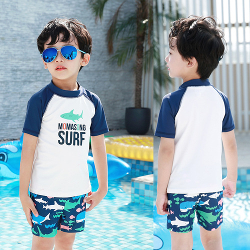 Children's swimsuit, boy's shark split quick-drying suit, medium and large boy's hot spring swimsuit, sun protection beach trunks swimsuit