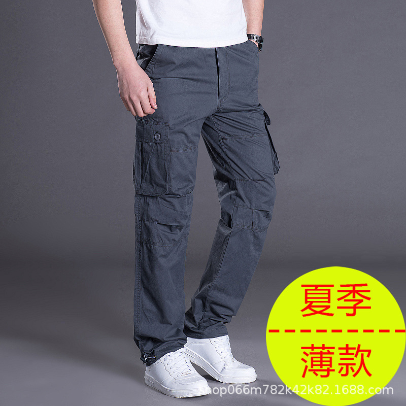 Otoño e Invierno nuevo multi-Bolsillo overoles de los hombres sueltos pantalones casuales rectos de algodón más tamaño cintura elástica pantalones largos resistentes al desgaste
