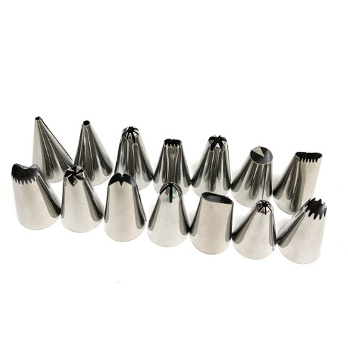 14-head 16-piece stainless steel decorating nozzle set, puff cake cream decorating device, EVA decorating bag