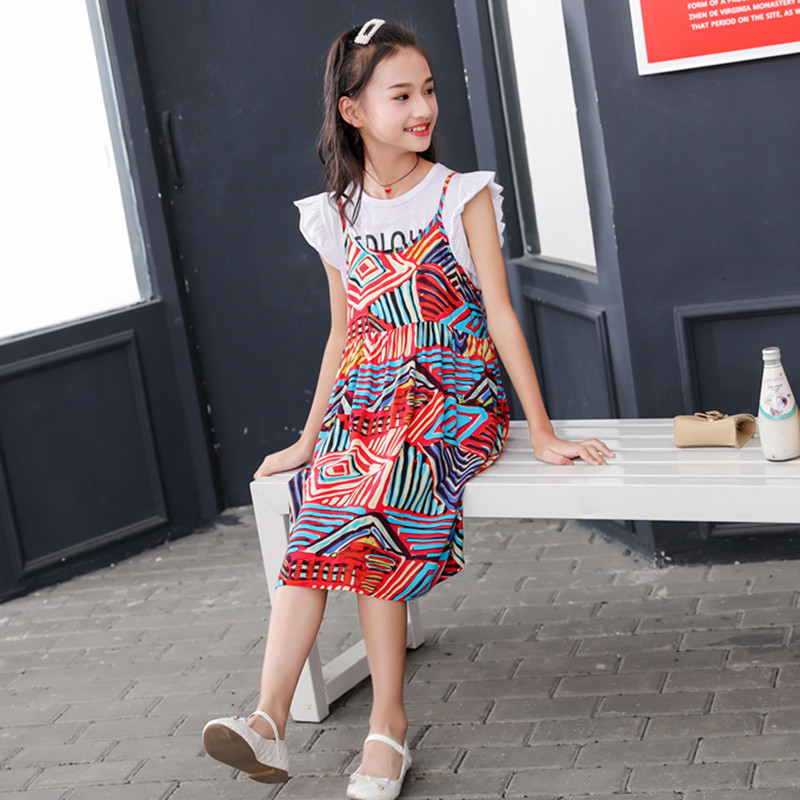 女童连衣裙2019夏季爆款中大童条纹公主裙两件套韩版童装厂家批发|ms