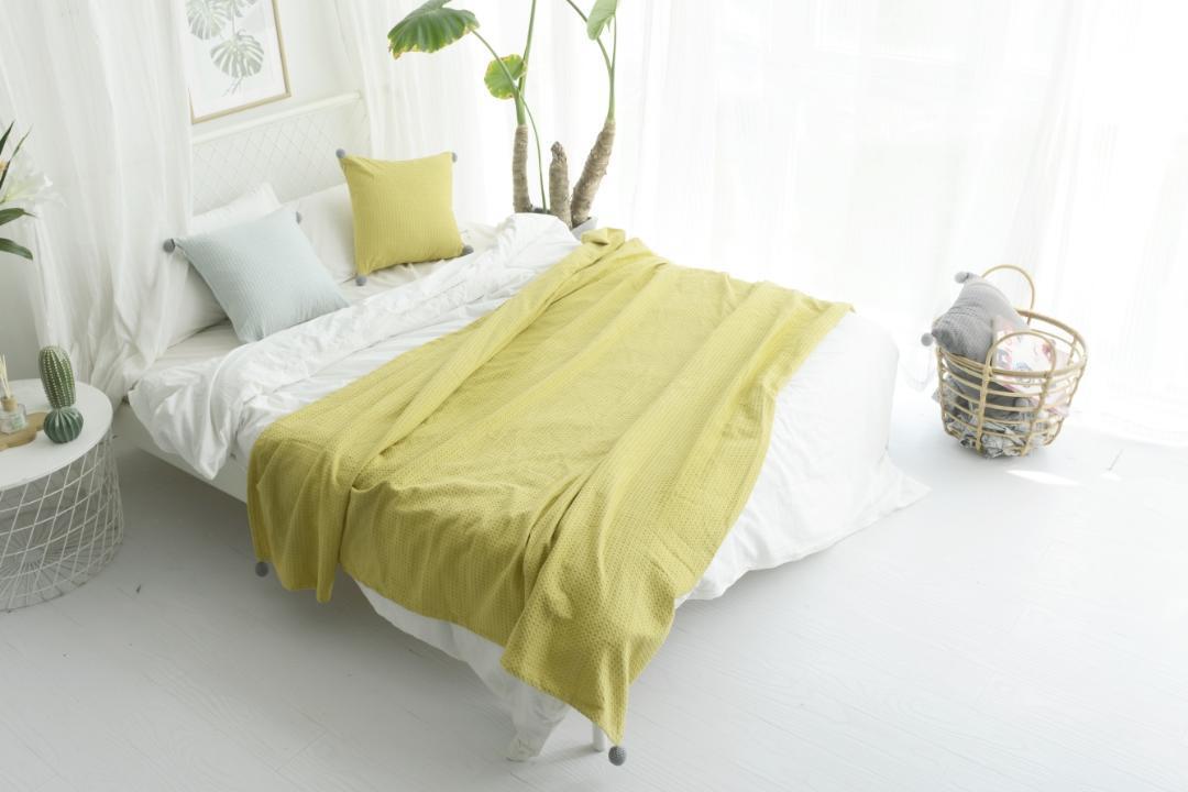 华夫格材质球球毯 盖毯 带精美毛线球球沙发毯针织午睡毯一件代发