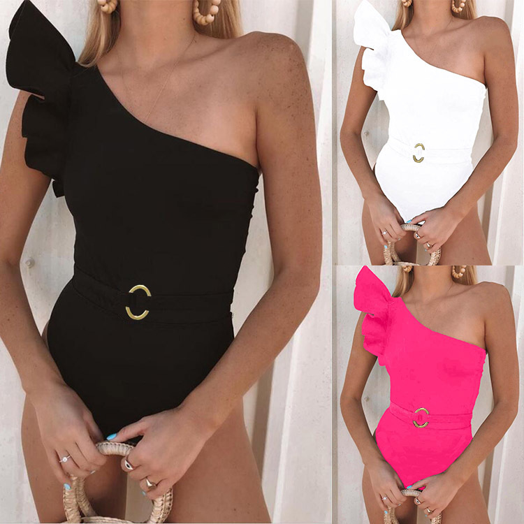 Traje de baño de una pieza de bikini de un solo hombro con volantes NSDA2530