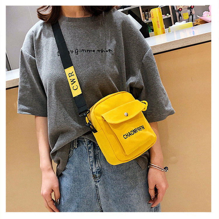 255g Weight Polyester Lining Material Zipper Closure Type Single Shoulder Strap Strap Type Phone Wallet Bags Type Casual, Sports Occasion Canvas Material Letter Pattern All Seasons Season Unisex Gender Vintage Style Style Square Shape White, Yellow, Black Color Small Size New Trendy Fashion Retro Shoulder Bag 19