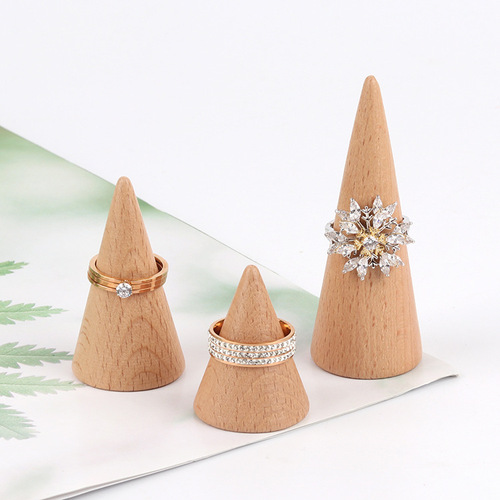 Solid wood cone ring holder cone ring stand beech wood jewelry stand ring display props ring stand set