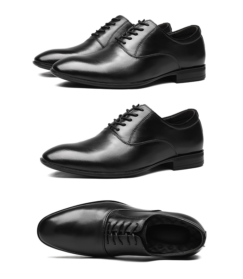 Men's Shoes Large Size Solid Color Elegant Men's Pointed Formal Wear Small White Leather Shoes Lace-up Single Shoes_vogvips.com