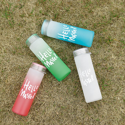 七彩杯玻璃杯彩色定制户外便携随手杯创意磨砂水杯学生实用杯子