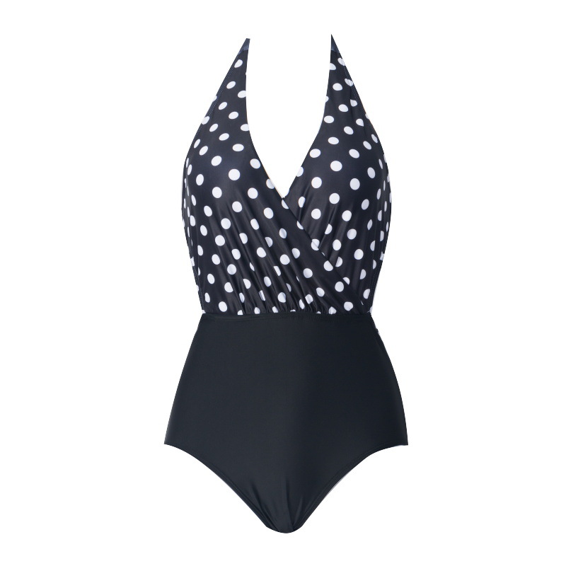 striped halterneck polka dot one-piece swimsuit NSHL32984