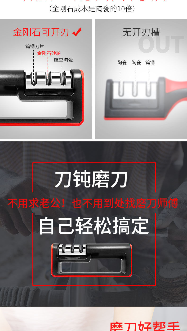 Ustensile cuisine - aiguiseur trois sections upgrade - rouge classique upgrade diamant trois paragraphes - rouge noir aiguiseur multifonctionnel à deux étages 185 aiguiseur multifonctions de luxe à deux étages 198 upgrade diamond deluxe trois-segments - argent noir - Ref 3405593 Image 13
