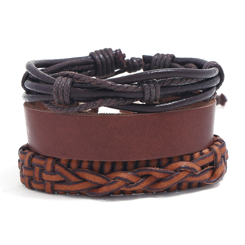 New Three-piece Real Leather Bracelet Simple Diy Suit Men's Knitted Bracelet Jewelry Wholesale display picture 5