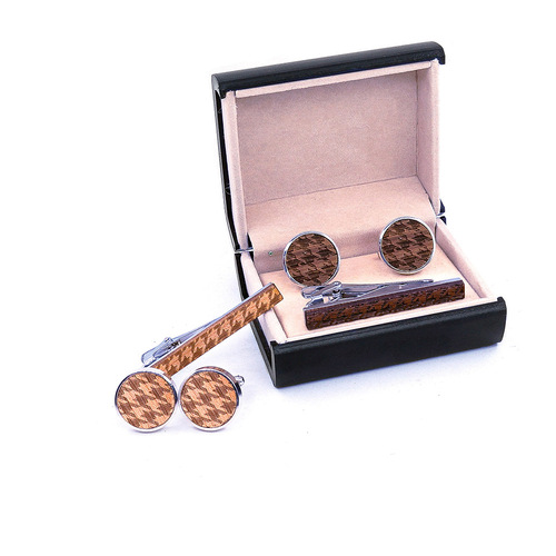 Factory direct sales retro wooden cufflinks tie clip environmentally friendly wooden cufflinks purely handmade