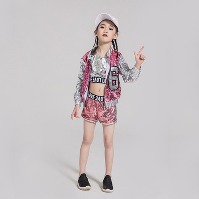 儿童演出服新款亮片女童街舞套装爵士舞表演服hiphop嘻哈外套服装|ms
