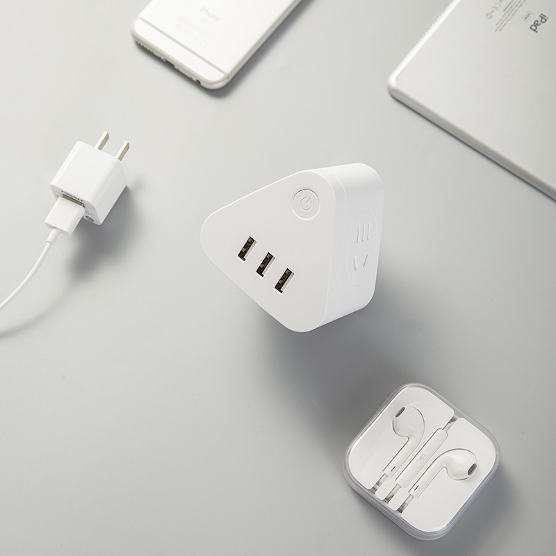 得力18322三角魔方插座 智能USB插座 3USB接口+3组合孔 总控无线