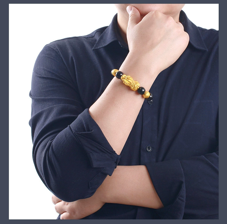 Men's Vietnam Sand Gold Obsidian Bracelet Plating Gold Pill Plate Platform Stalls Temple Fair Activities Gift Gift Gifts