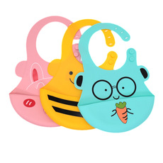 卡通防脏硅胶围兜 四季立体免洗防水吃饭兜兜 彩色儿童可调节饭