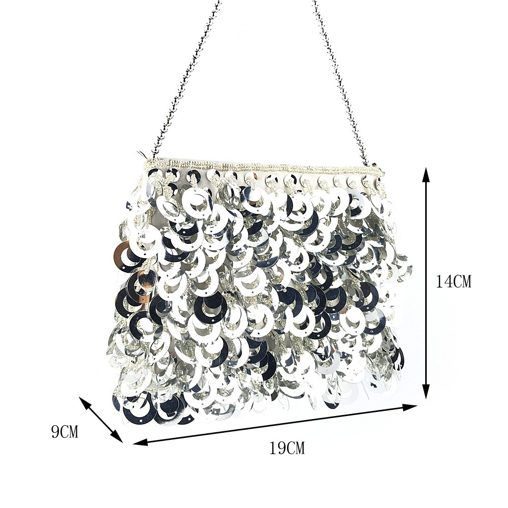 White Silk Solid Color Sequins Square Clutch Evening Bag display picture 3