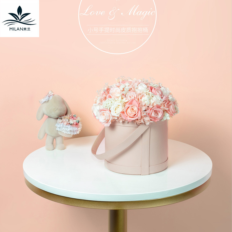 Mini cesta portátil de cuero para flores, caja de embalaje para flores, caja redonda para flores, caja de regalo, caja de regalo para arreglos florales, regalo.