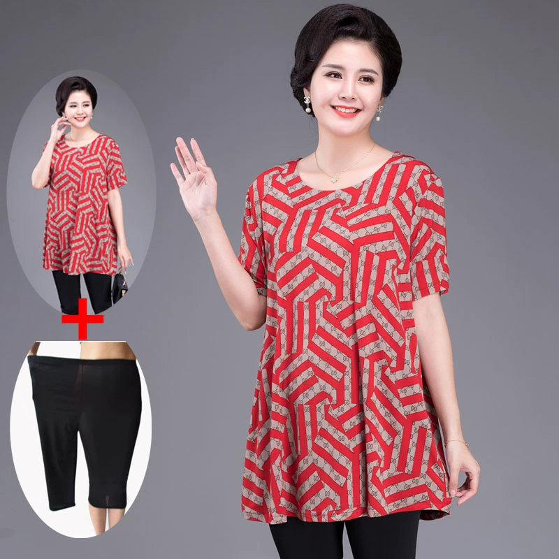 2020 летний костюм для мамы, новинка, женская футболка с коротким рукавом для женщин среднего возраста, из двух частей, женская футболка в полоску 300 кг