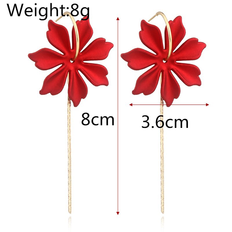 Korean Red Flower Tassel Earrings Exaggerated Simple Long Super Fairy Earrings Wholesale Nihaojewelry display picture 4