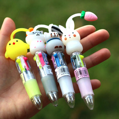 Four-color ballpoint pen silicone cartoon head cute figurine 4-color atomic pen small mini portable study supplies 556