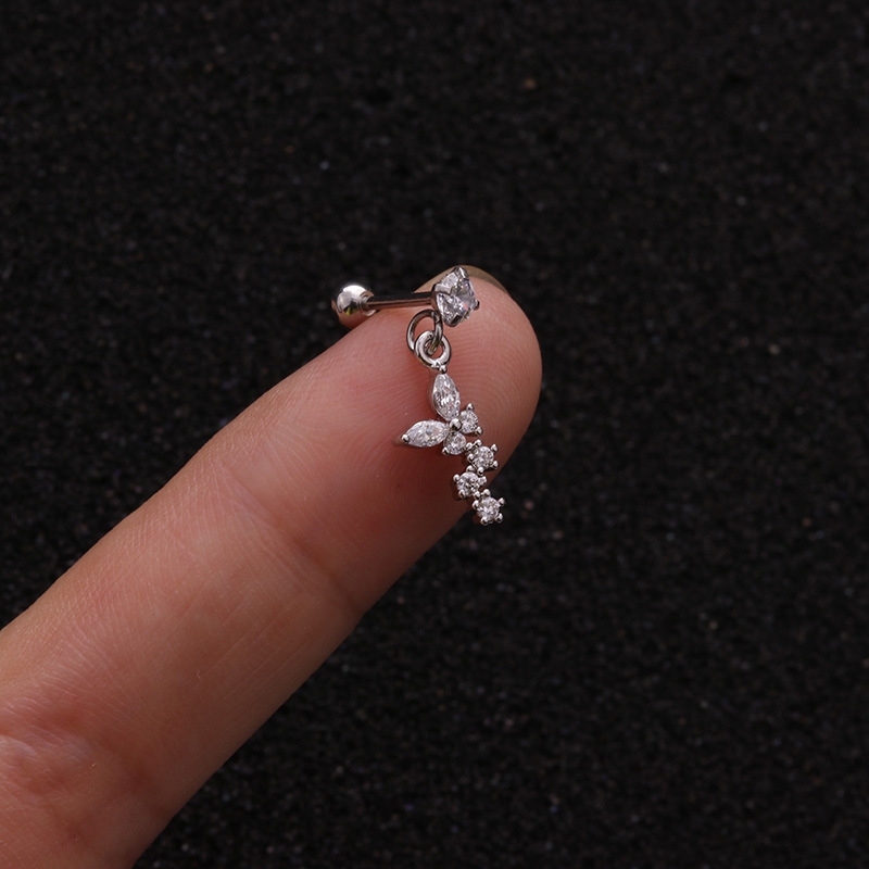 Cross-Border New Stainless Steel Screw Earrings European and American Zircon-Inlaid Pendant Ear Bone