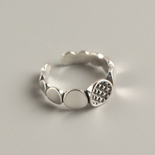 TYJ0256 日韩版S925纯银圆牌戒指 复古方块拼接潮人个性开口戒指
