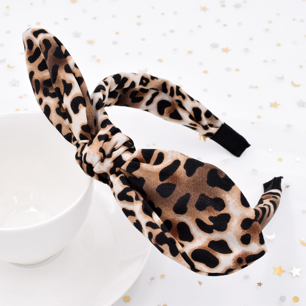 Leopard Print Snakeskin Print Rabbit Ears Fabric Wide Brim Knotted Leopard Print Headband Wholesale display picture 3