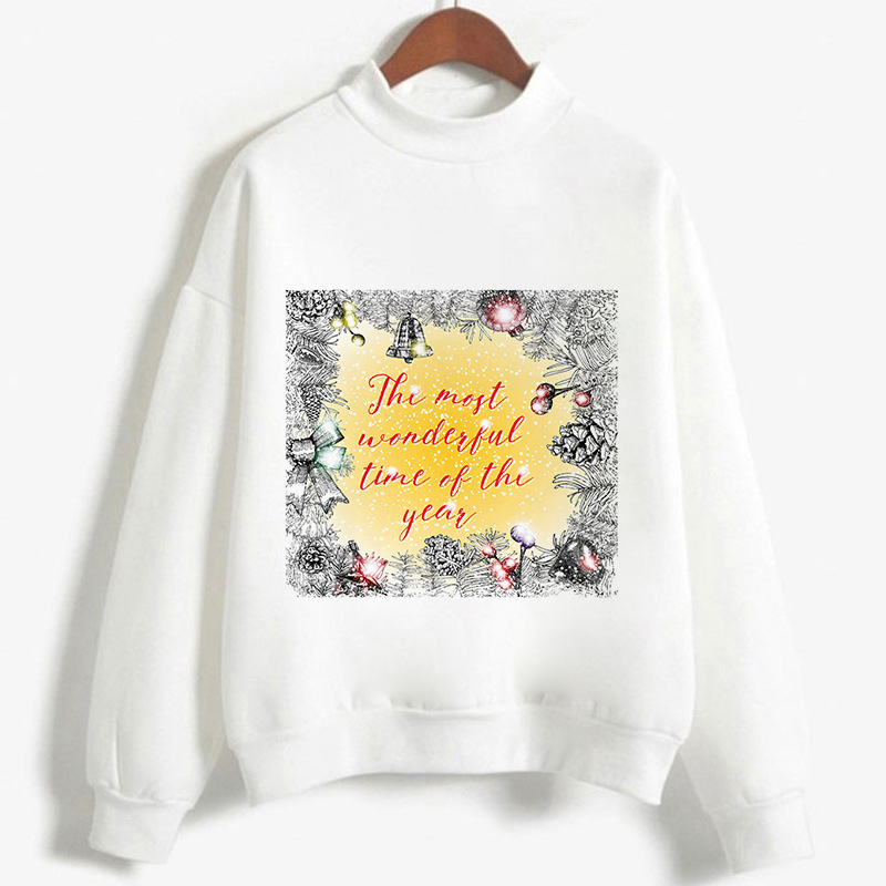 Merry Christmas Greetings High Neck Long Sleeve Sweater NSYKD62970
