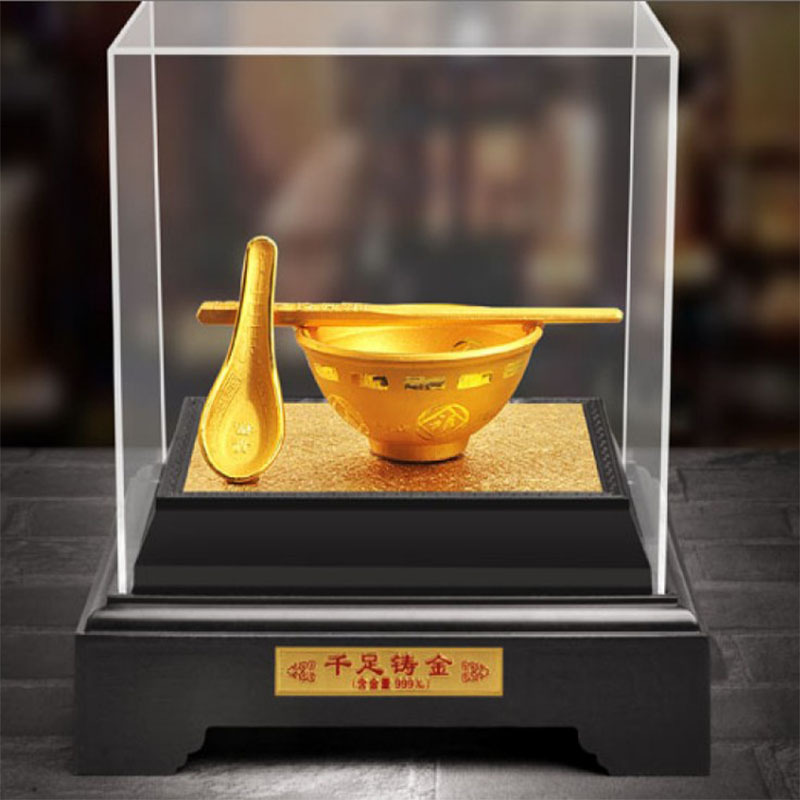 廠家直銷 絨沙金碗擺件 金碗托福絨沙金 會銷禮品保健禮品