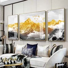 客厅装饰画沙发背景墙壁画餐厅墙面轻奢大气山水画水晶挂画新中式