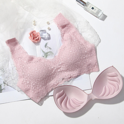 日系尚品任意裁满幅花边文胸蕾丝内衣无痕美背点胶女士|ru