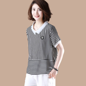 Chiffon Shirt Short Sleeve Black and white striped shirt