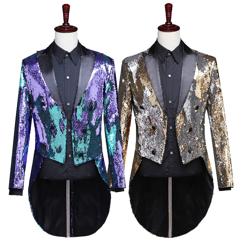 men's jazz dance suit blazers Men variable sequined tuxedo top personality trend magic directing stage singer performance