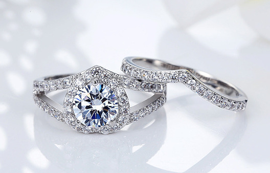 韩版 情侣戒指 爱心 心形 锆石镶钻两件套戒指 厂家生产