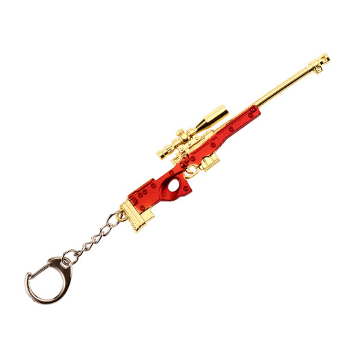 Peacekeeper Elite-themed keychain with AWMAKM98K weapon model pendant, featuring a new skin from the PUBG Mobile game—12cm in size.